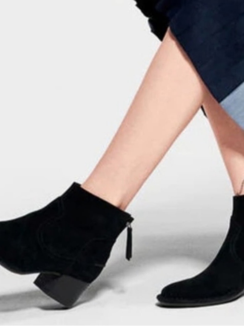 UGG Black Suede Ankle Booties with Side Zip and Block Heel